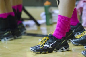 The Lutes volleyball team wore pink socks to support Breast Cancer Awareness Saturday night against Willamette.