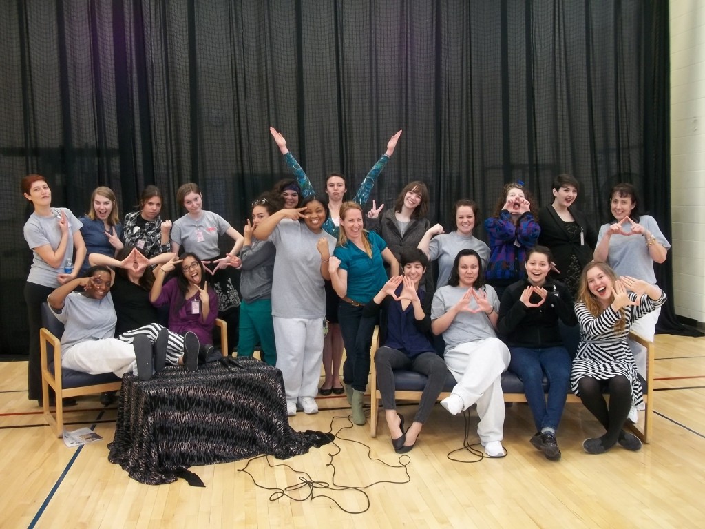 The cast of the Vagina Monologues poses after performing at the Washington Corrections Center for Women. The show was meant to bring awareness to domestic and sexual violence, which many of the women at the prison had experienced.