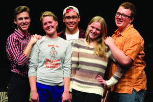 The collection of first-years includes (from left to right) Jake Eliot, Kathryn Wee, Conner Brown, Emily Curtis and Dane Ostile-Olson.