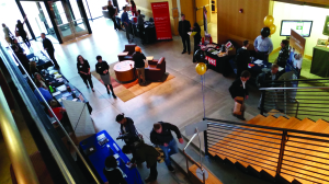 Students came to the Career Fair hosted by Career Connections last Wednesday in the Morken Center atrium. They interacted with businesses such as Alaska Airlines, Amazon and New York Life Insurance. Photo by Reland Tuomi