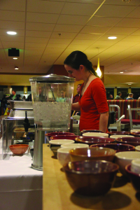Senior Suzanne Barnes dishes up soup for "Empty Bowls" in the Anderson University Center. Photo courtesy of Samantha Lund.